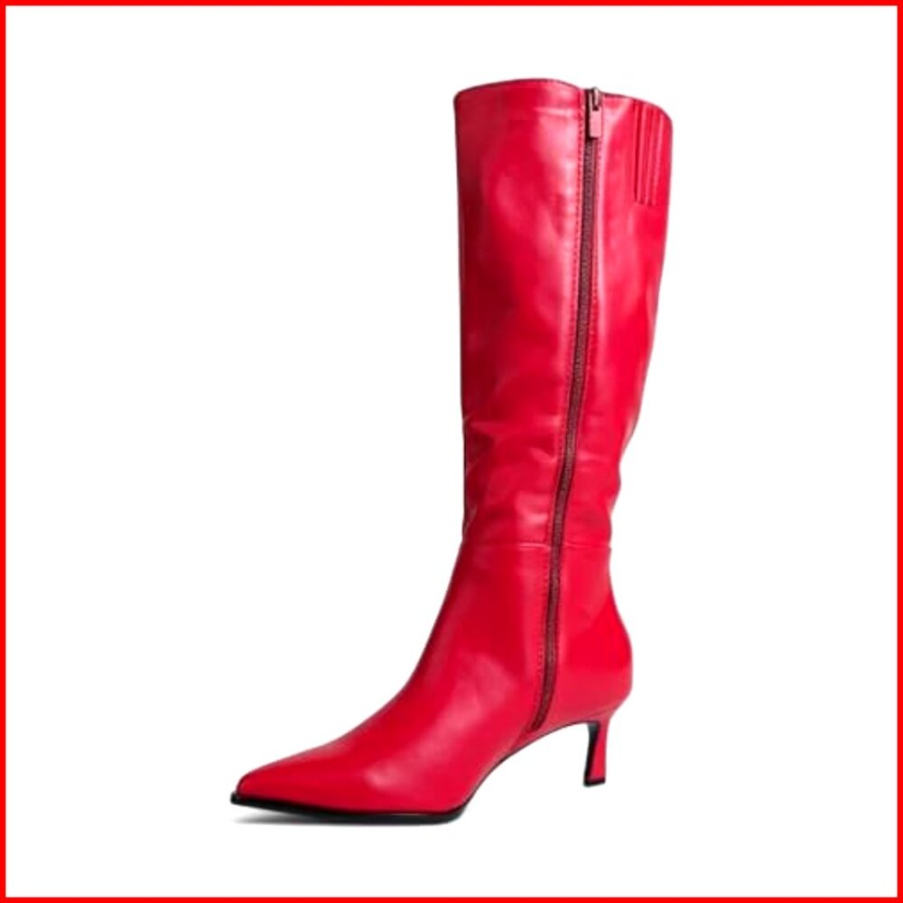 Knee-High Boots with Pointed Toe and Side Zipper, 2.5-Inch Kitten Heel - Picture 2 of 3